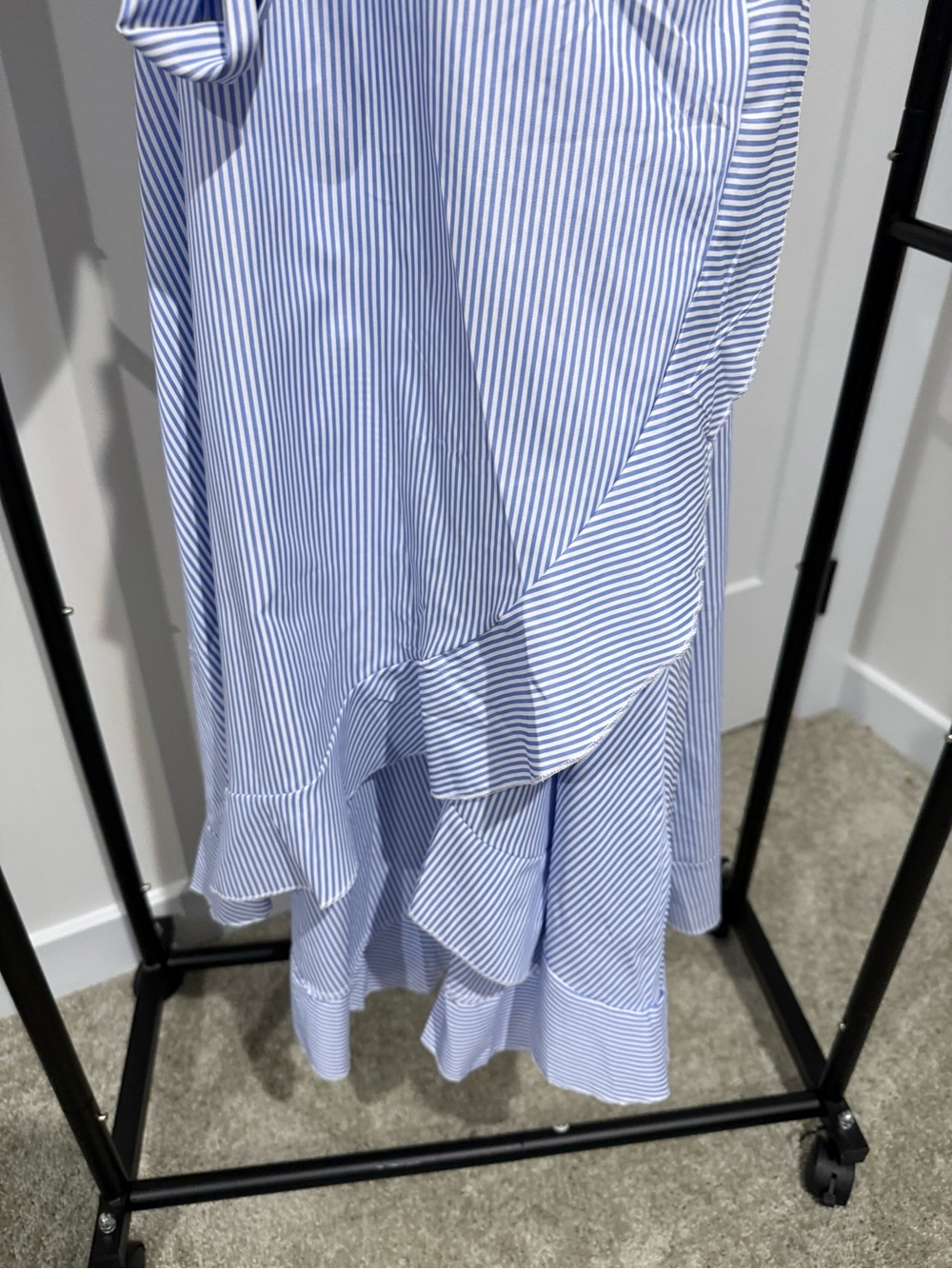 SHEIN Light Blue & White Pinstripe Wrap Midi Dress - Picture 5 of 6